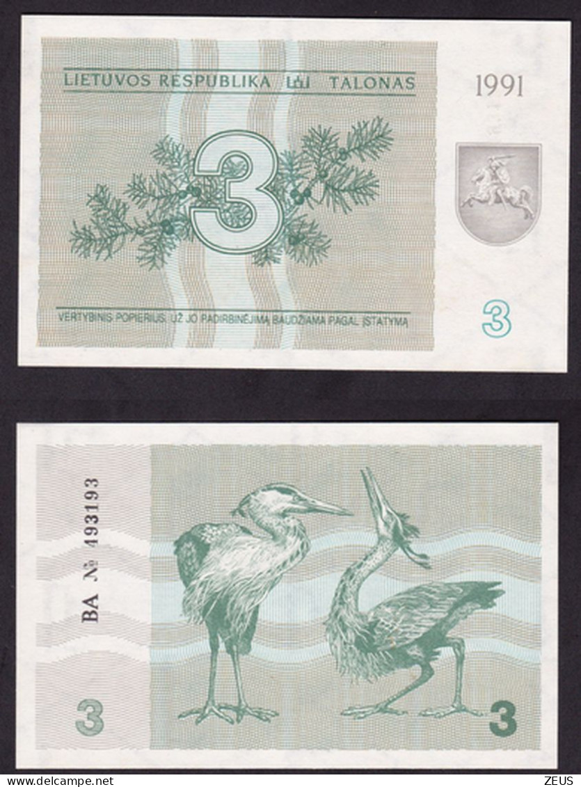 LITUANIA  3 TALONAS 1991 PIK 33 FDS - Lithuania