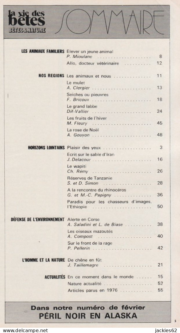 222/ LA VIE DES BETES / BETES ET NATURE N° 222 Du 1/1977, Voir Sommaire - Animaux