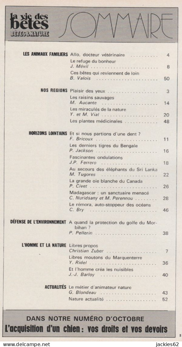230/ LA VIE DES BETES / BETES ET NATURE N° 230 Du 9/1977, Voir Sommaire - Animales