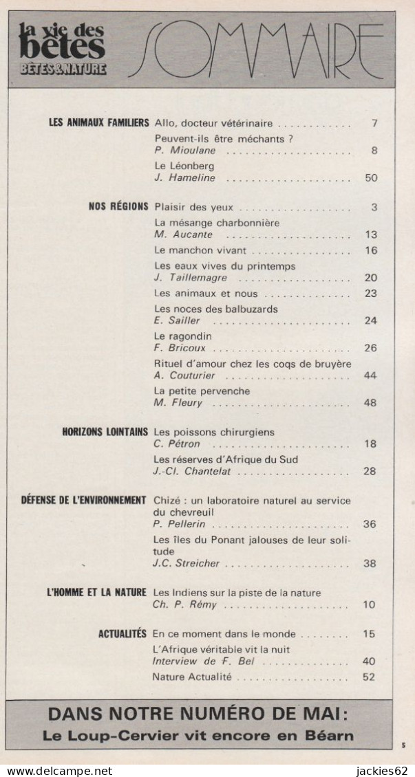 225/ LA VIE DES BETES / BETES ET NATURE N° 225 Du 4/1977, Voir Sommaire - Animaux