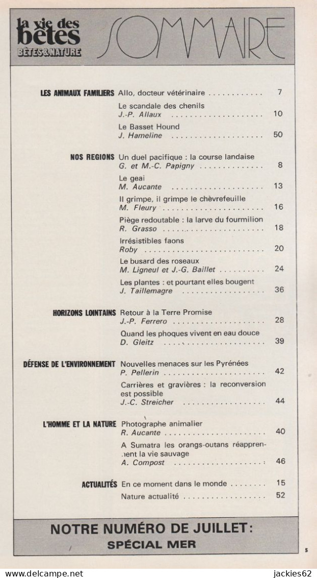 227/ LA VIE DES BETES / BETES ET NATURE N° 227 Du 6/1977, Voir Sommaire - Animaux