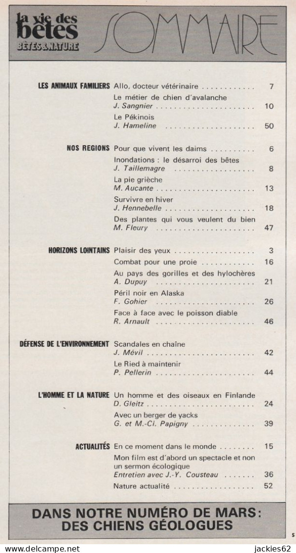 223/ LA VIE DES BETES / BETES ET NATURE N° 223 Du 2/1977, Voir Sommaire - Animaux