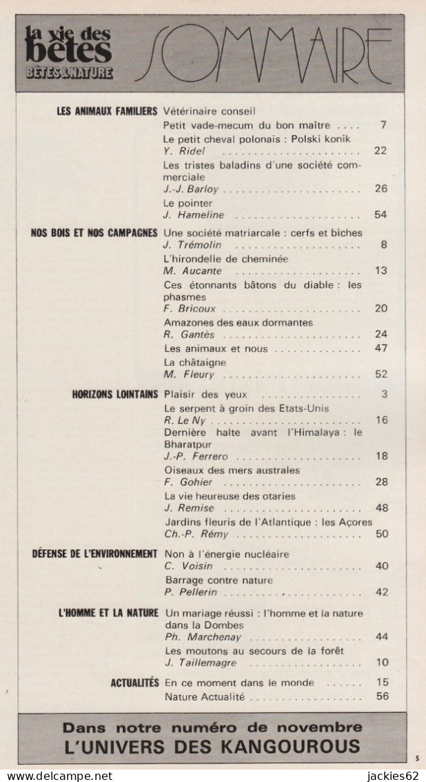 219/ LA VIE DES BETES / BETES ET NATURE N° 219 Du 10/1976, Voir Sommaire - Tierwelt