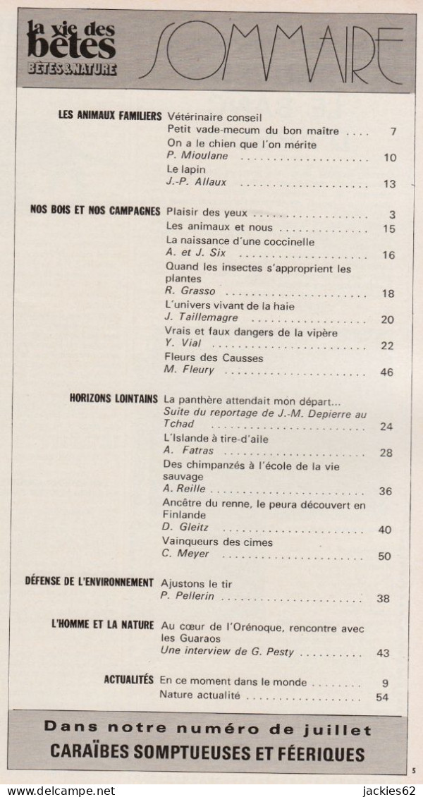 216/ LA VIE DES BETES / BETES ET NATURE N° 216 Du 7/1976, Voir Sommaire - Animales