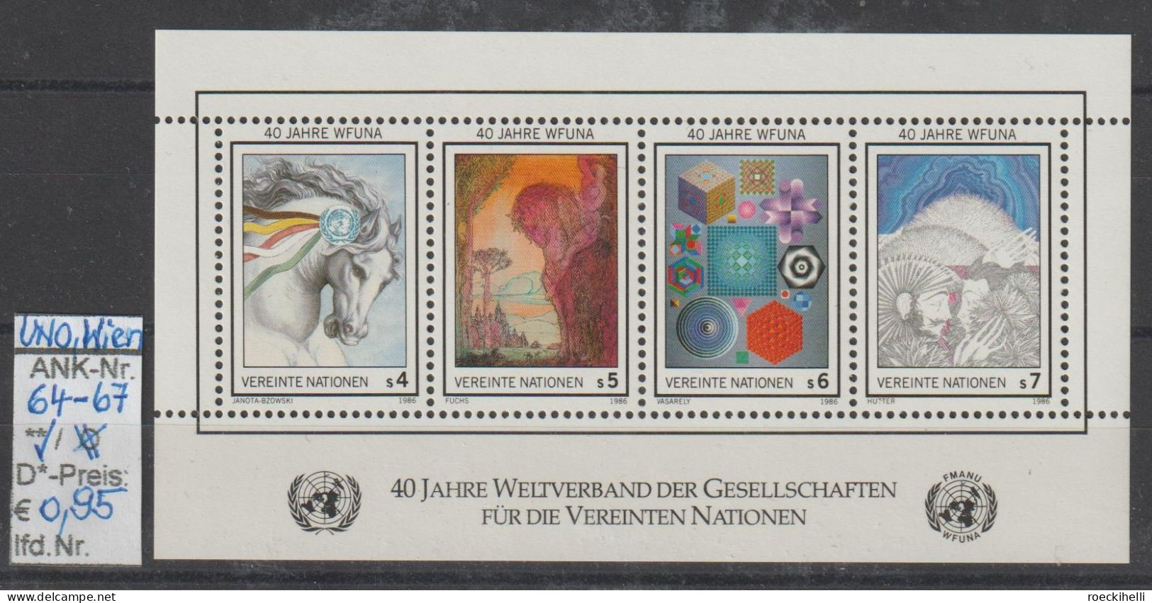 1986 - UNO, Wien - Gedenkblock "40 Jahre Weltverband..."  S 22 Mehrf. - ** Postfrisch - S.Scan (64-67 Uno,wien) - Neufs