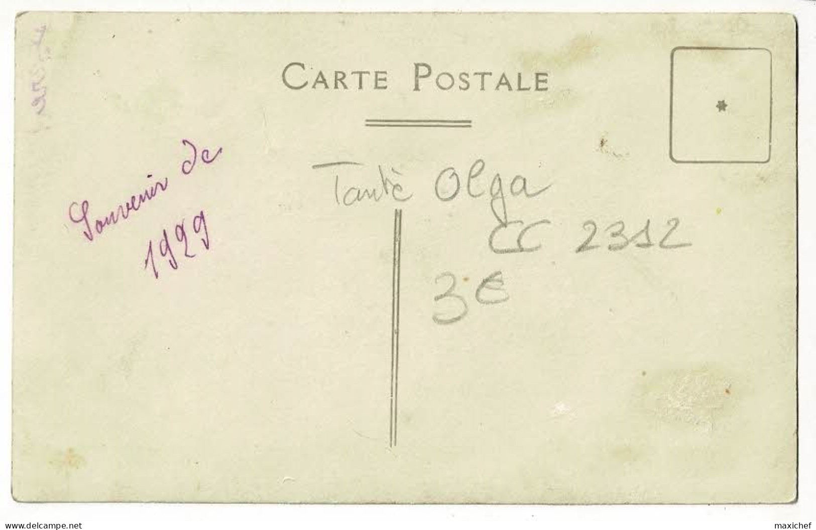 Carte Photo (studio) - Souvenir De 1929 - Tante Olga - Généalogie