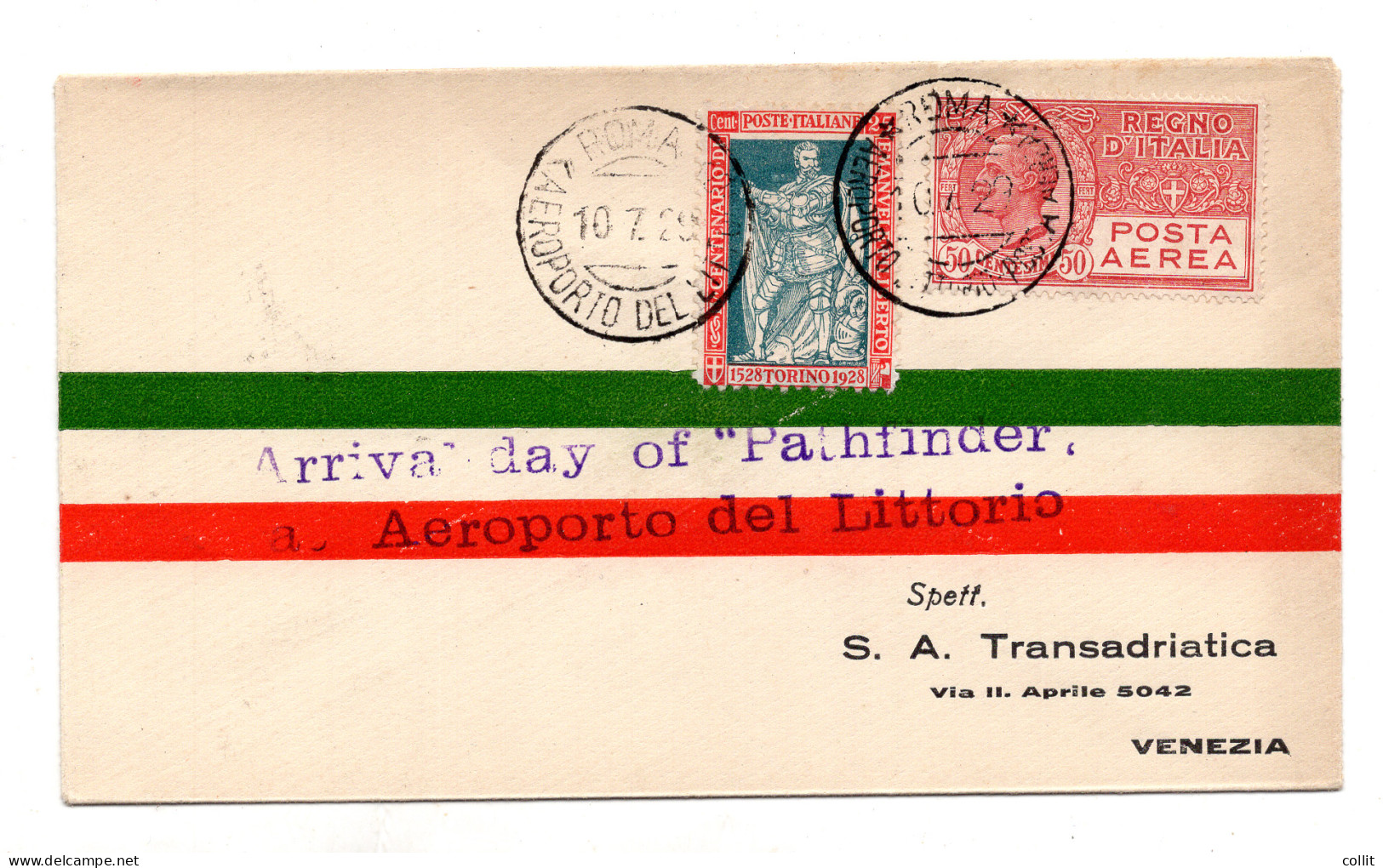 Roma/Venezia - Festeggiamenti "Pathfinder" Aerogramma Transadriatica - Storia Postale (Posta Aerea)