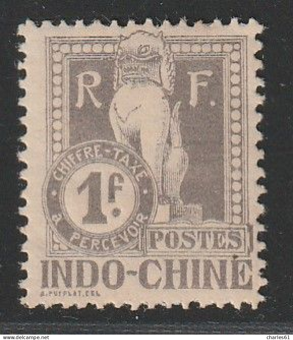 INDOCHINE - Timbres Taxe - N°15 * (1908) Dragon D'Angkor : 1fr Gris - Portomarken