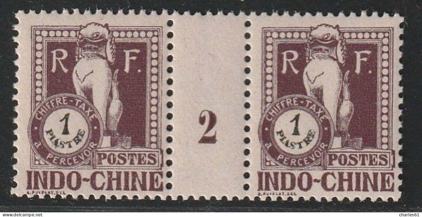 INDOCHINE - Timbres Taxe - MILLESIMES N°43 ** (1922) Dragon D'Angkor: 1pi Violet-brun - Segnatasse