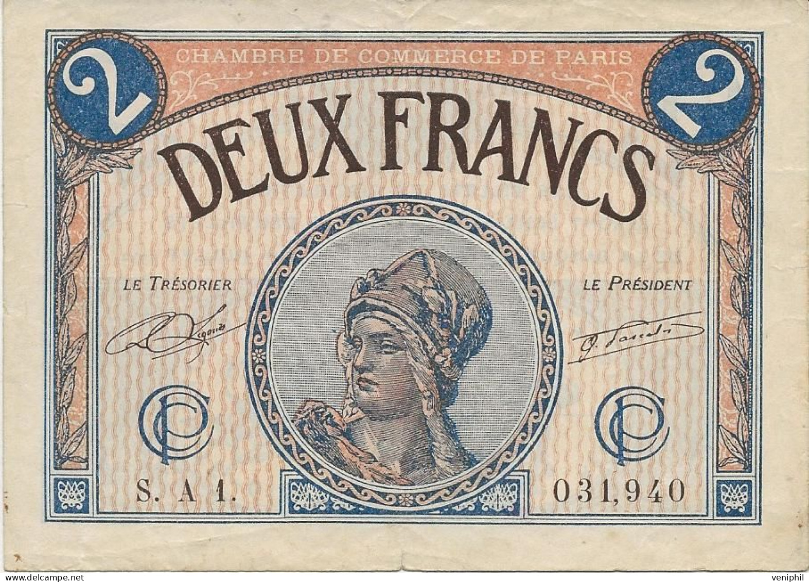 BILLET CHAMBRE DE COMMERCE PARIS - DEUX FRANCS - 1919 - Chambre De Commerce