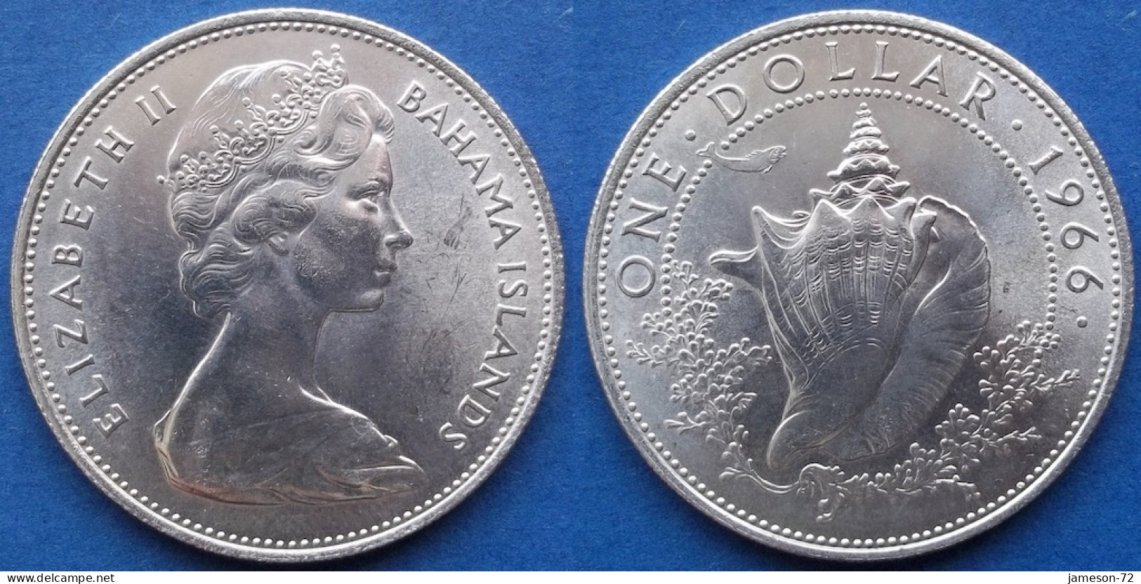 BAHAMAS - Silver 1 Dollar 1966 "Conch Sell" KM# 8 Commonwealth Elizabeth II (1952-1973) - Edelweiss Coins - Bahamas