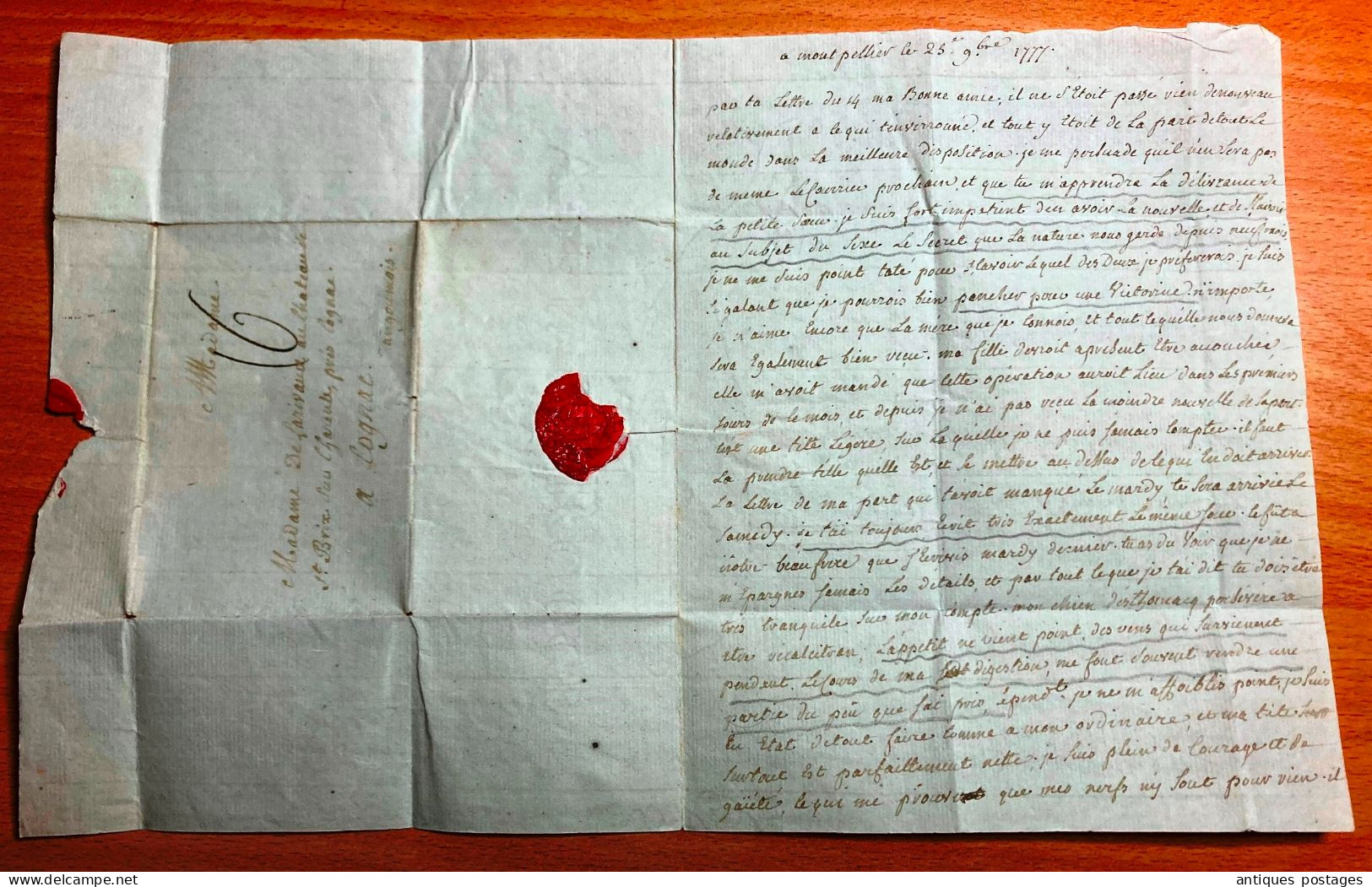 Lettre 1777 Montpellier Jacques De Labarre De Larrivaux Marie-Victoire De Maulevrier Château De Saint-Brice Cognac - ....-1700: Précurseurs