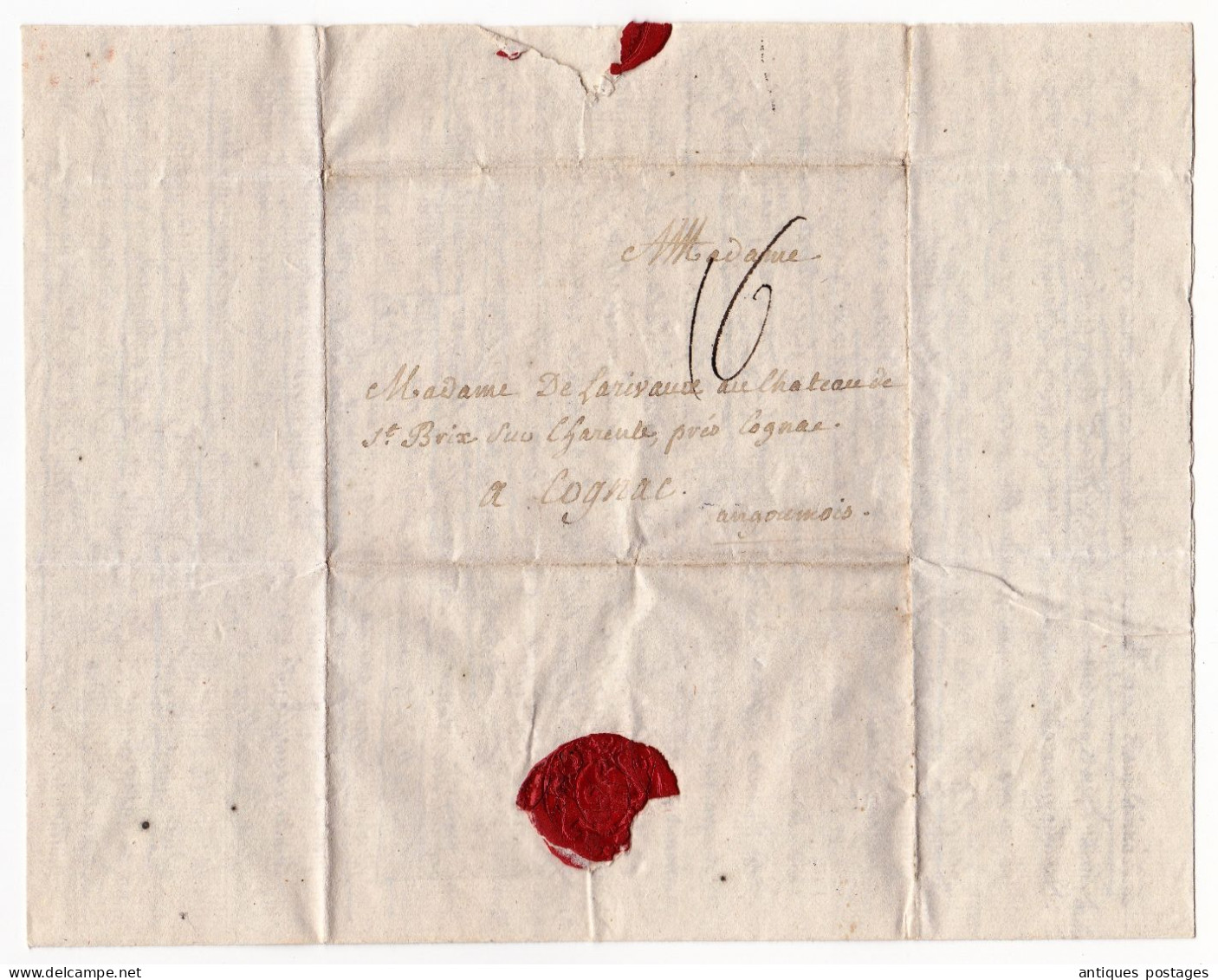 Lettre 1777 Montpellier Jacques de Labarre de Larrivaux Marie-Victoire de Maulevrier Château de Saint-Brice Cognac