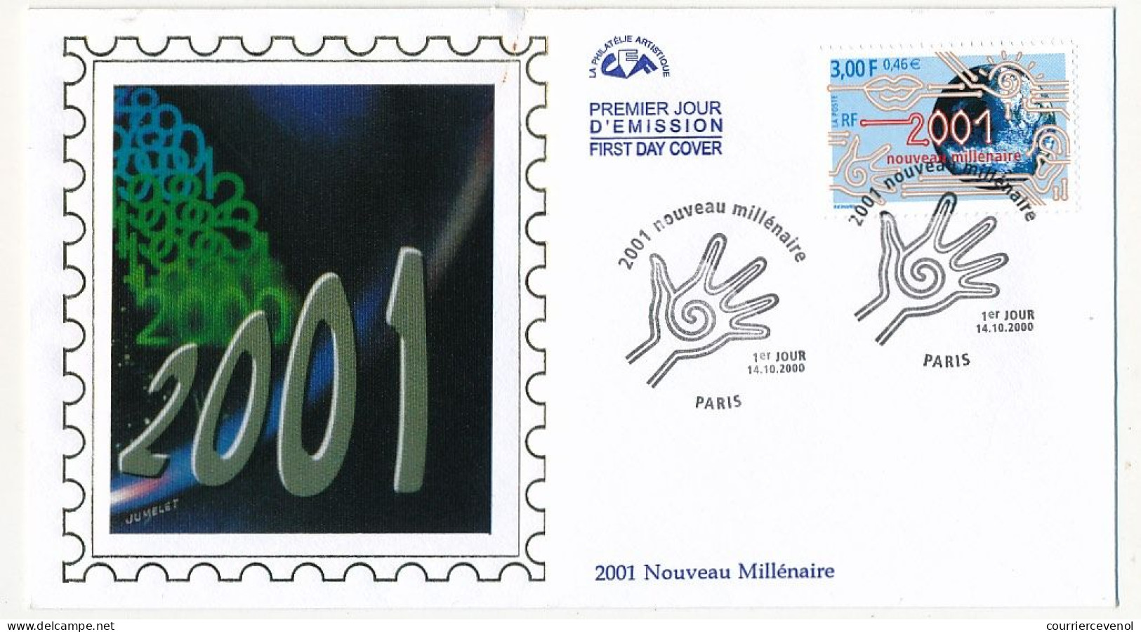 FRANCE - Env. FDC - 3,00f/0,46e 2001 Nouveau Millénaire - PARIS - 14/10/2000 - 2000-2009