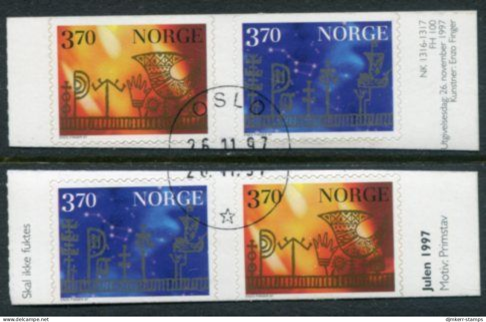 NORWAY 1997 Christmas Pairs  On Ordinary Paper Used.   Michel 1265x-66x - Gebraucht