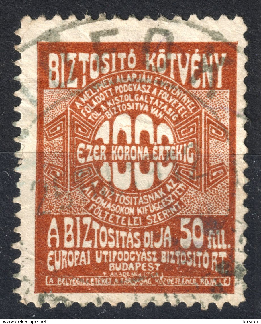 Railway Train Baggage Insurance / Travel EUROPE 1910 HUNGARY Revenue Tax Label Vignette Coupon SIÓFOK Balaton Postmark - Fiscali