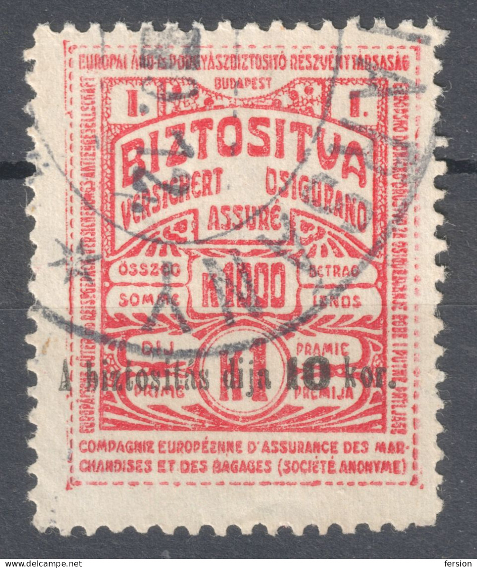 Railway Train Baggage Insurance / Travel EUROPE 1910 HUNGARY Revenue Tax Label Vignette Coupon Dunavarsány Postmark 1 K - Revenue Stamps
