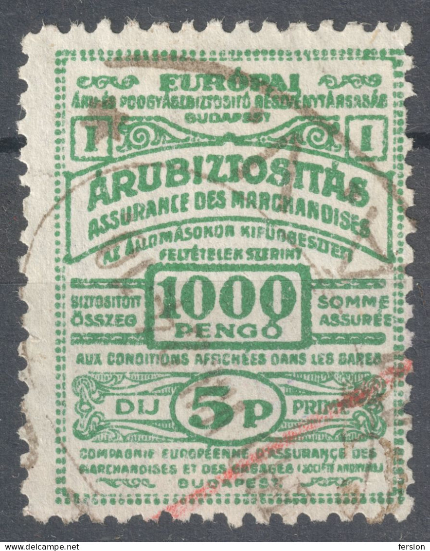 Railway Train Baggage Insurance / Travel Holiday EUROPE 1930 HUNGARY Revenue Stamp Tax Label Vignette Coupon 100 P - Fiscales