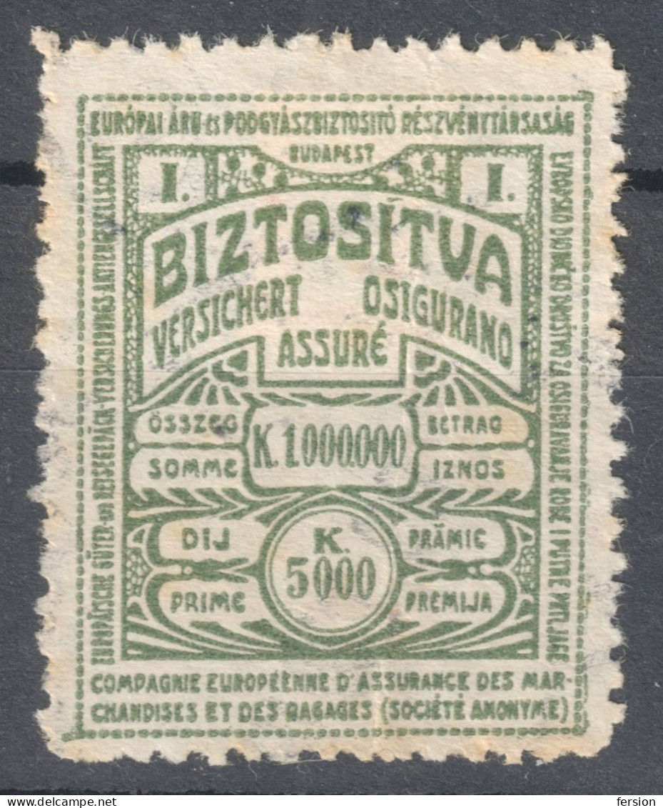 Railway Train Baggage Insurance / Travel Holiday EUROPE 1920 HUNGARY Revenue Tax Label Vignette Coupon 5000 K Inflation - Fiscale Zegels