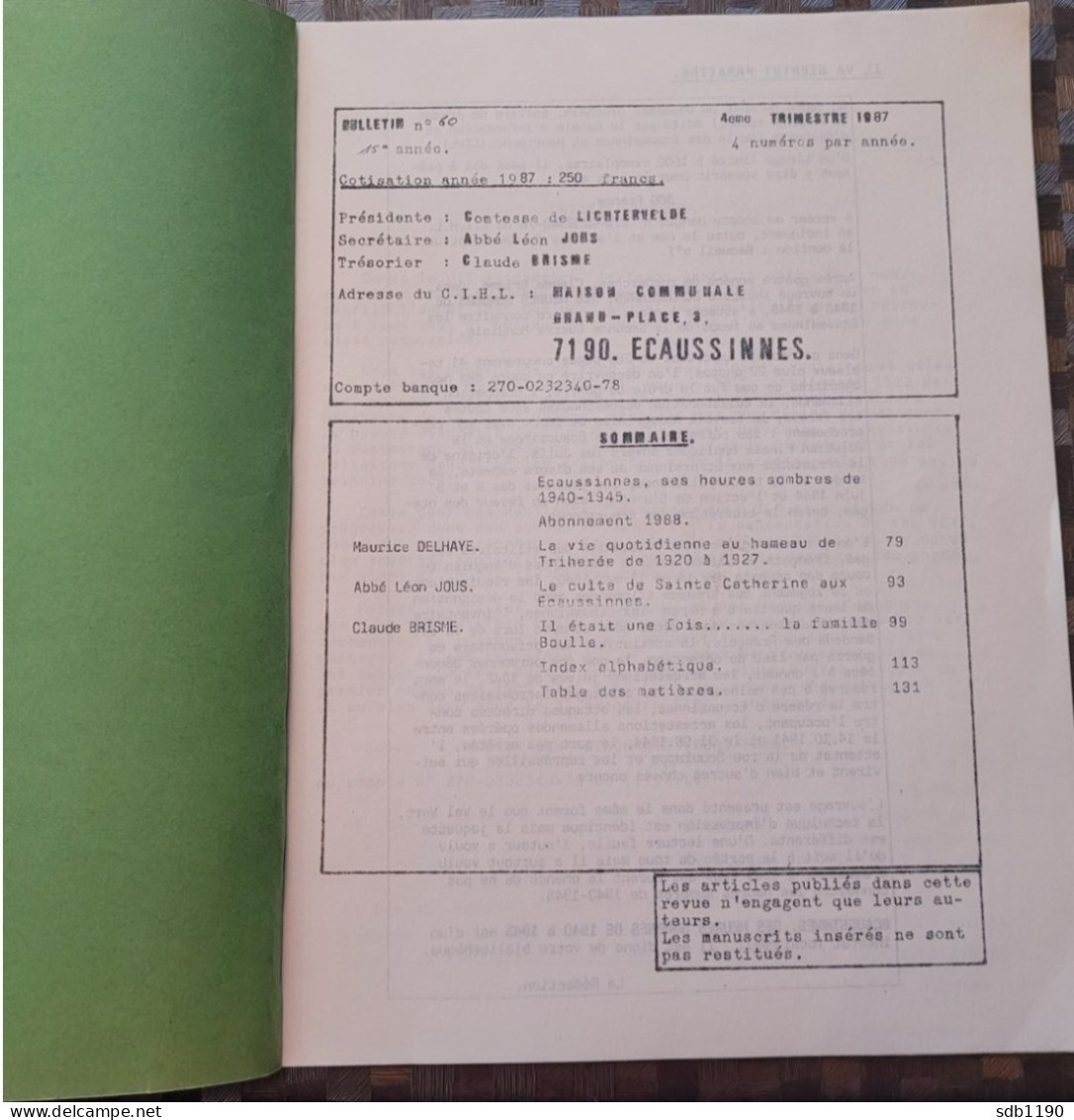Le Val Vert - Bulletin Trimestriel Du Cercle D'information Et D'histoire Locale Des Ecaussines Et Henripont 4è Trim 1987 - Ecaussinnes