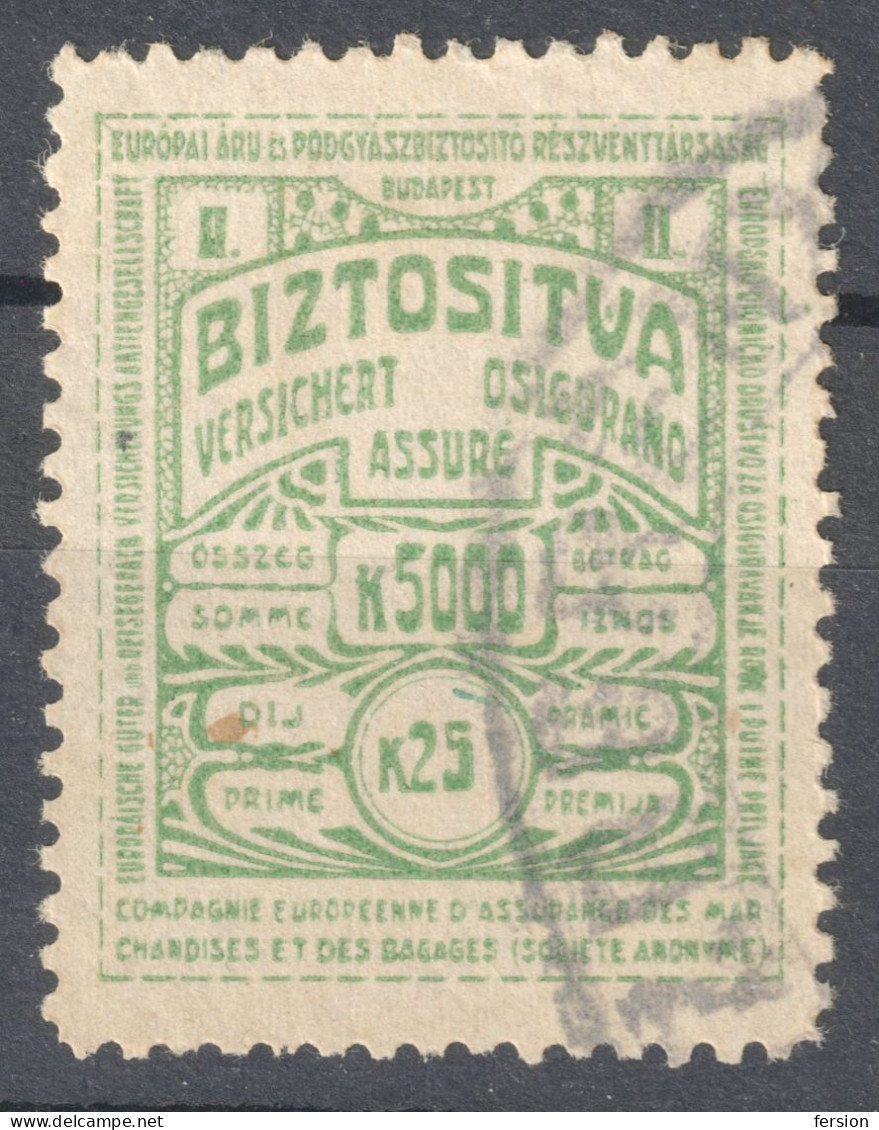 Railway Train Baggage Insurance / Travel Holiday EUROPE 1920 HUNGARY Revenue Tax Label Vignette Coupon 25 K Inflation - Fiscali