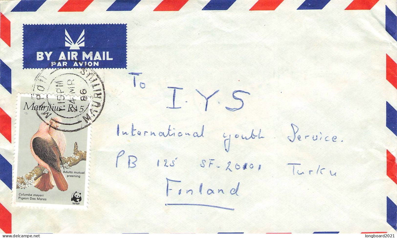 MAURITIUS - AIRMAIL 1986 - TURKU/FI / WWF / 4569 - Mauricio (1968-...)