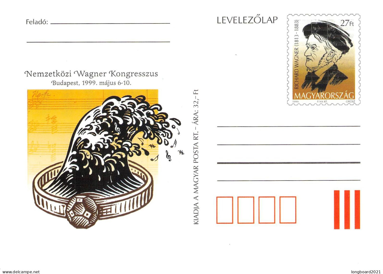 HUNGARY - POSTCARD 27 Ft 1999 RICHARD WAGNER / 4571 - Postal Stationery