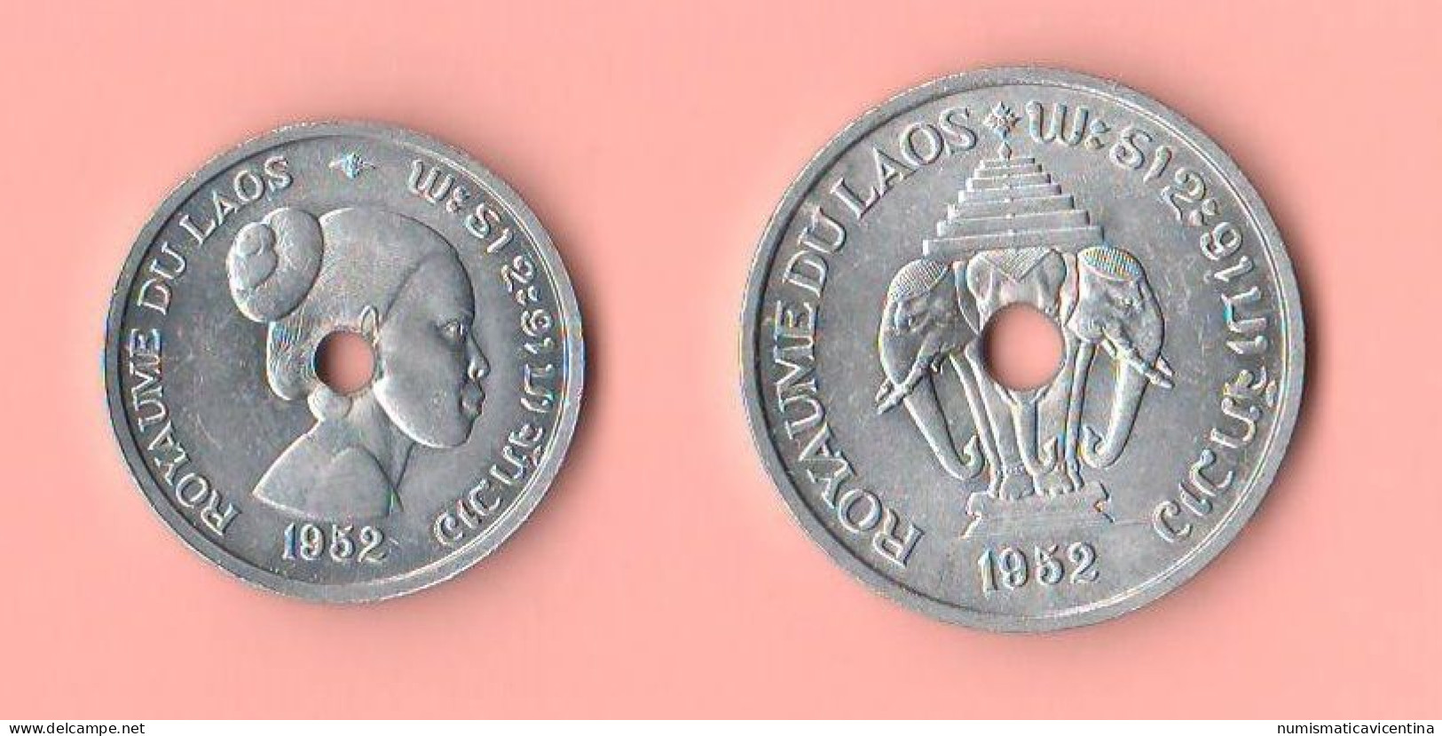 Laos 20 + 50 Cents 1952 Lao Aluminum Typological Coins      ∇ 6 - Laos