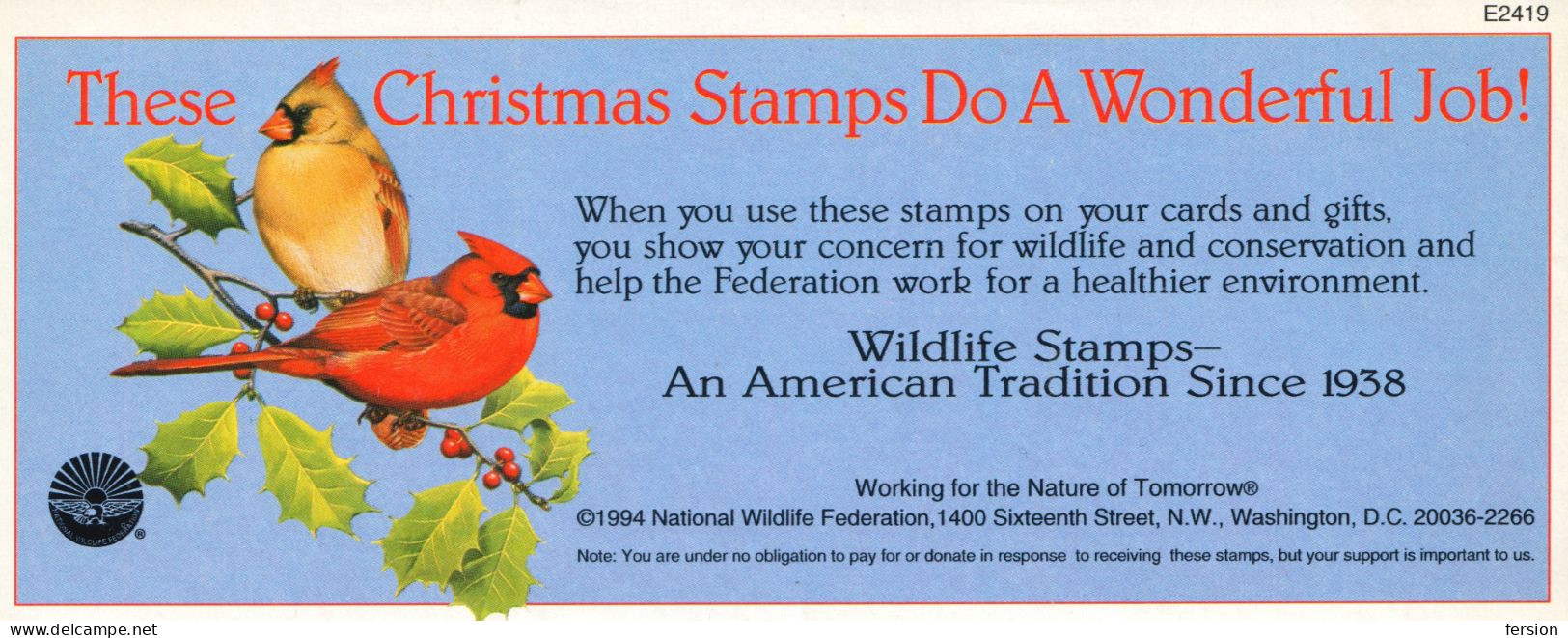 Rabbit Wolf Cardinal Raccoon Ermine Bird CHRISTMAS National Wildlife Federation NWF LABEL CINDERELLA VIGNETTE 1994 USA