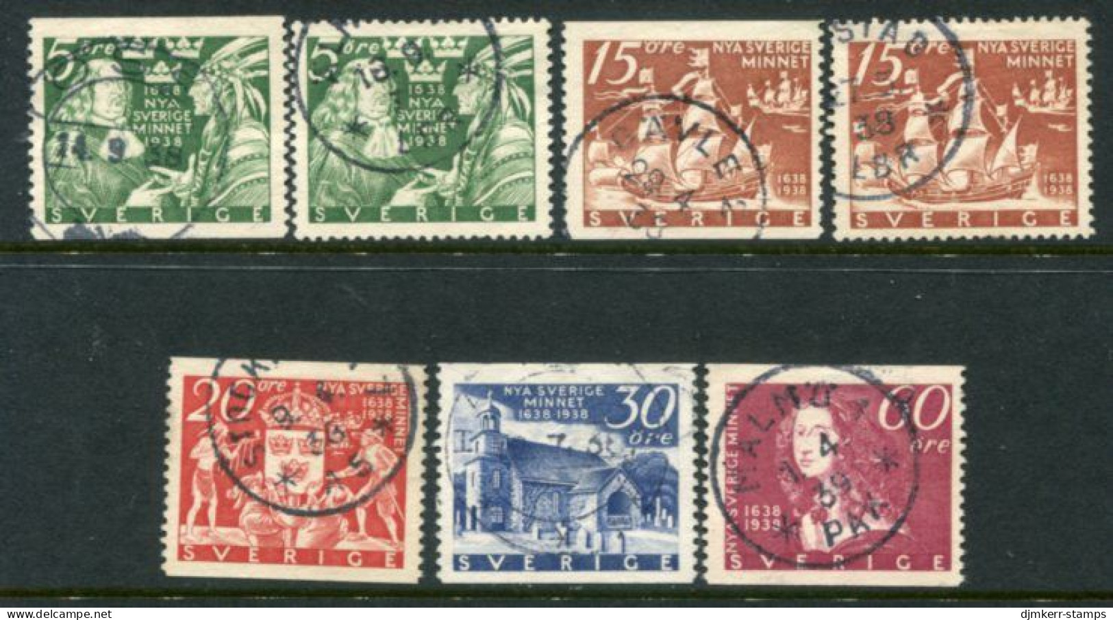 SWEDEN 1938 Tercentenary Of New Sweden Settlement  Used.  Michel 245-49A + B - Used Stamps