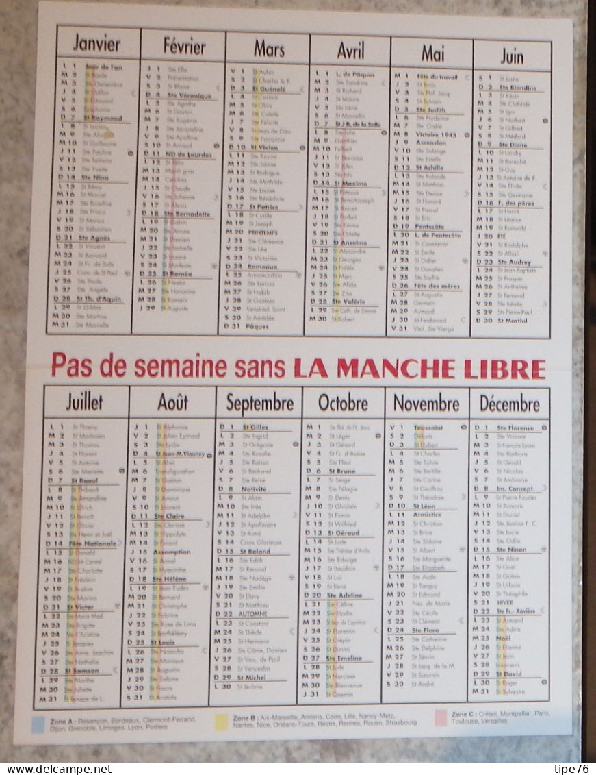 Small : 2001- - petit calendrier de poche 2024 journal La Manche Libre