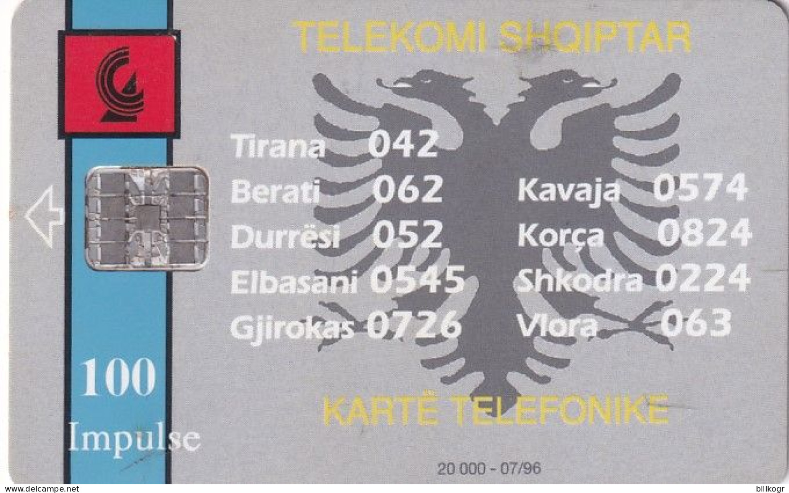 ALBANIA - Telecom Shqiptar 100 Units(reverse BKT Bank), Tirage 20000, 07/96, Used - Albanie