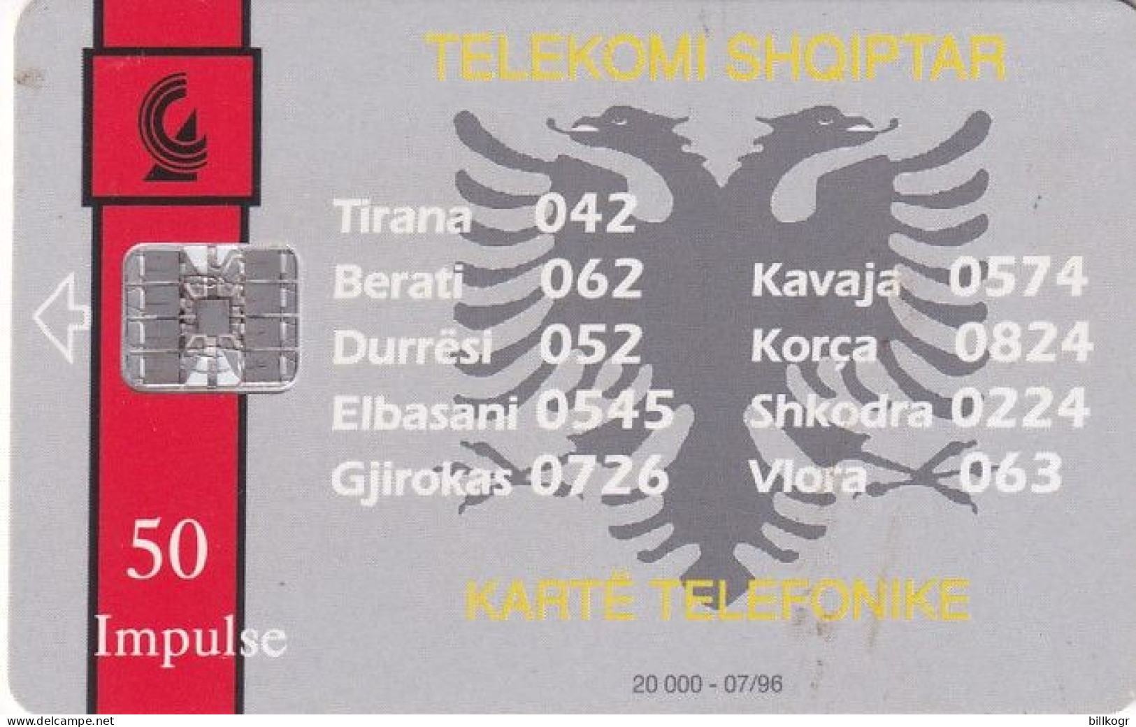 ALBANIA - Telecom Shqiptar 50 Units(reverse INSIG), Tirage 20000, 07/96, Used - Albanië