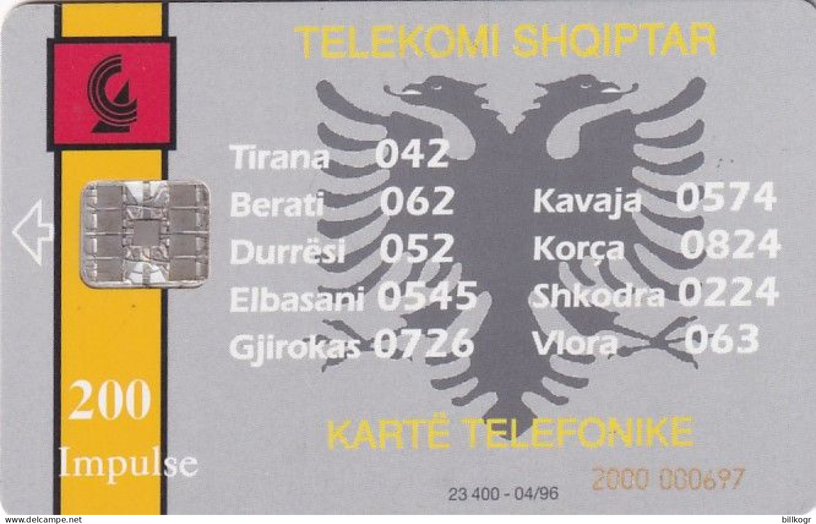 ALBANIA - Telecom Shqiptar 200 Units(reverse BKT Bank), Tirage 23400, 04/96, Used - Albanien