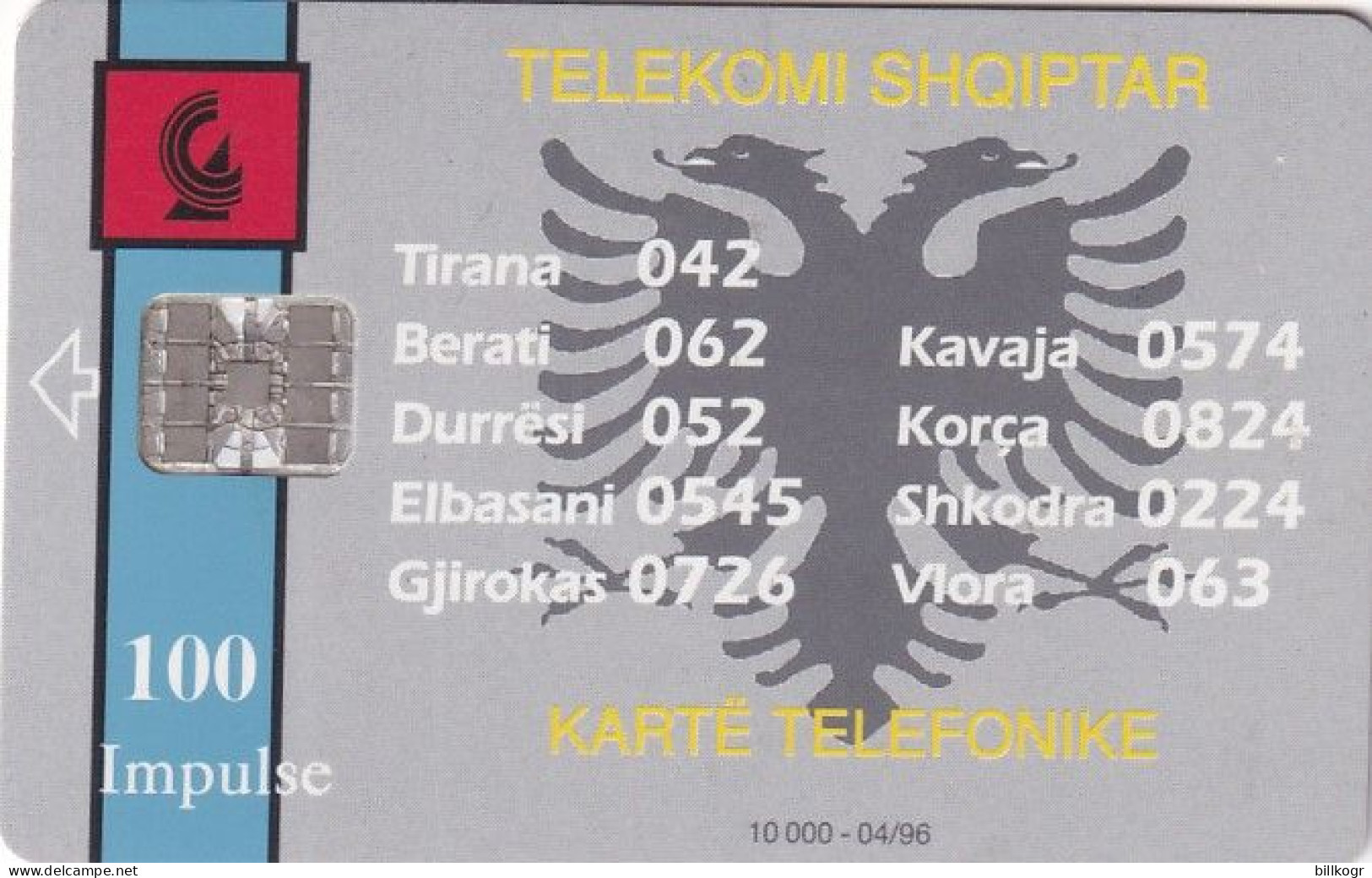 ALBANIA - Telecom Shqiptar 100 Units(reverse INSIG), Tirage 10000, 04/96, Used - Albanien