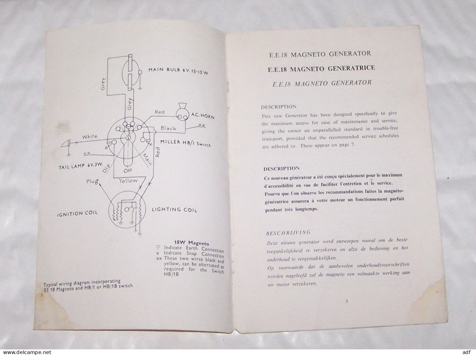 LIVET EQUIPEMENT ELECTRIQUE " MILLER " POUR CYCLOMOTEUR CYCLO MOTEUR " F.N " " FN ", SERVICE ET INSTRUCTIONS ENTRETIEN - Motor Bikes