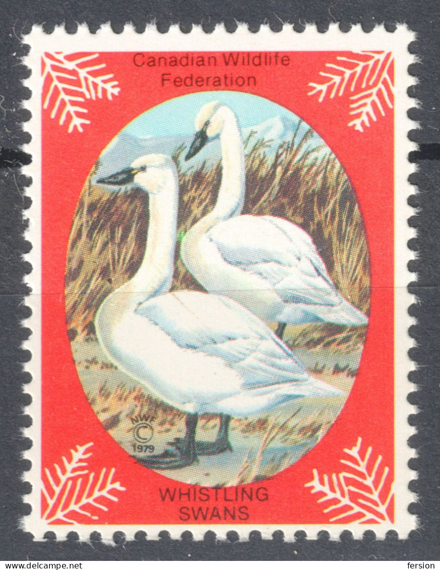 SWAN Bird Birds - Canadian Wildlife Federation NWF Christmas LABEL CINDERELLA VIGNETTE 1979 CANADA - Swans