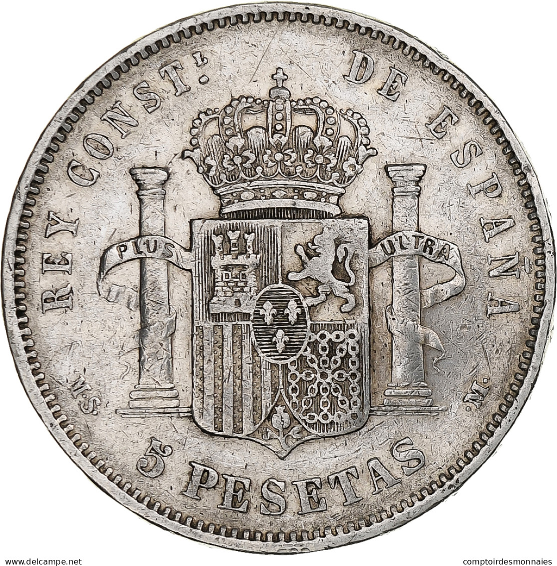 Monnaie, Espagne, Alfonso XII, 5 Pesetas, 1885 (87), Madrid, TB+, Argent, KM:688 - Premières Frappes