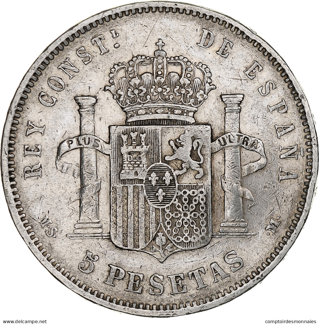 Monnaie, Espagne, Alfonso XII, 5 Pesetas, 1885 (87), Madrid, TB+, Argent, KM:688 - Erstausgaben