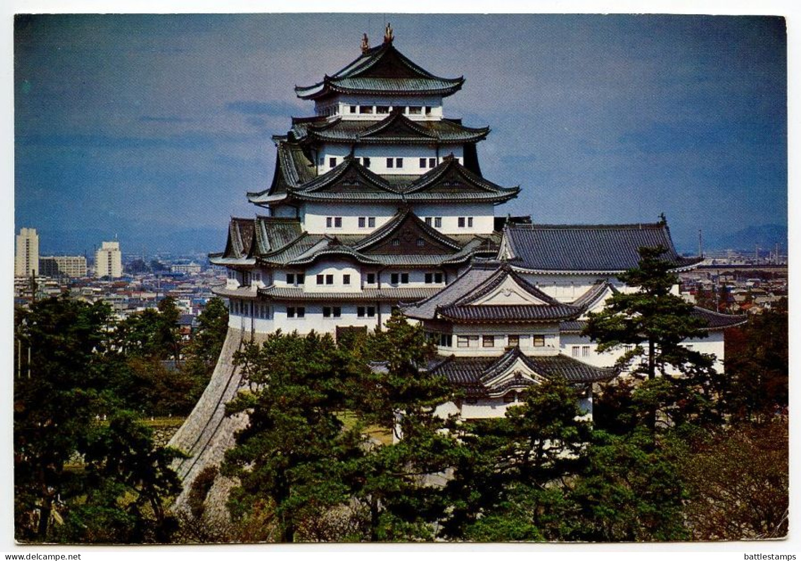 Japan 1974 Postcard Nagoya - Nagoya Castle; Chikusa, Aichi Postmark; 50y. Cannon & 5y. Swan Stamps - Nagoya