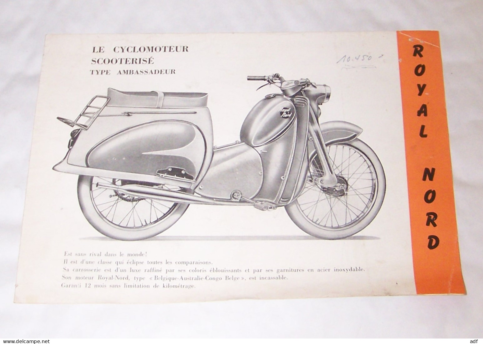DEPLIANT PUB PUBLICITAIRE ROYAL NORD LE CYCLOMOTEUR CYCLO MOTEUR SCOOTERISE TYPE AMBASSADEUR, SCOOTER, SUPERLUXE 1959 - Moto