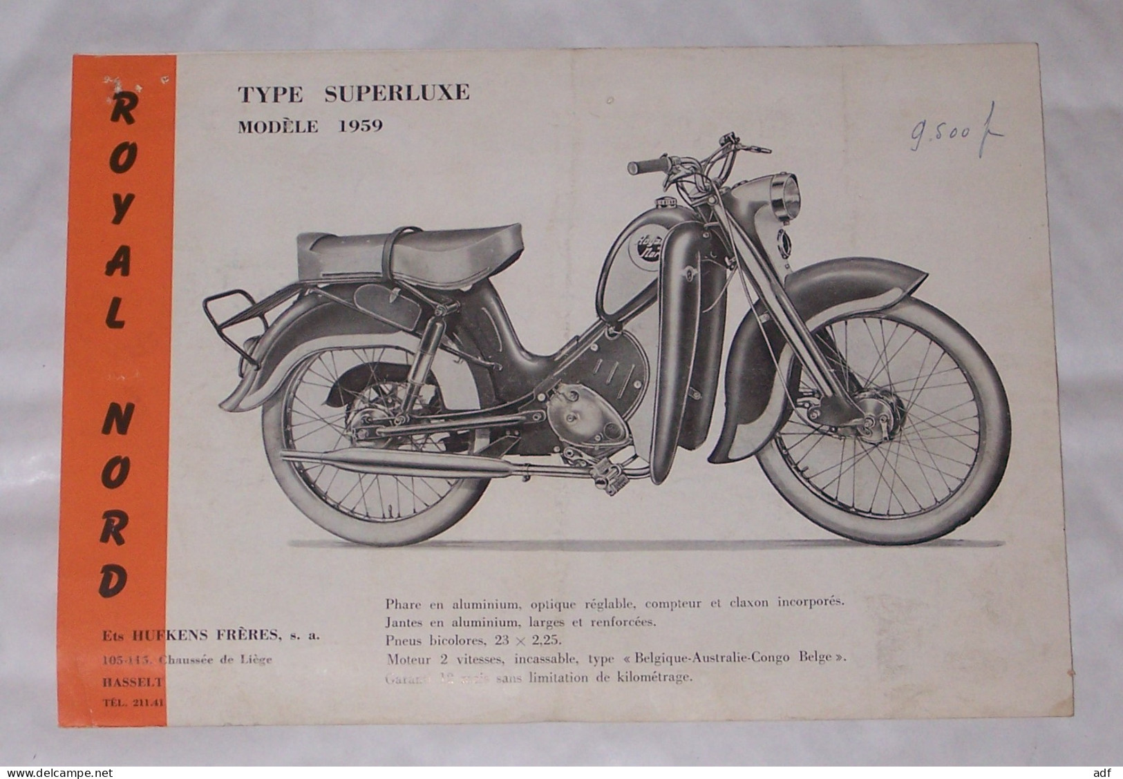 DEPLIANT PUB PUBLICITAIRE ROYAL NORD LE CYCLOMOTEUR CYCLO MOTEUR SCOOTERISE TYPE AMBASSADEUR, SCOOTER, SUPERLUXE 1959 - Motorräder