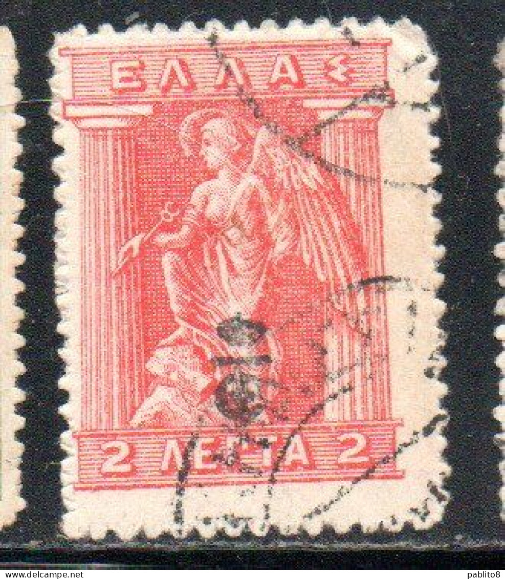 GREECE GRECIA ELLAS 1916 OVERPRINTED IN BLACK IRIS HOLDING CADUCEUS 2l USED USATO OBLITERE' - Used Stamps