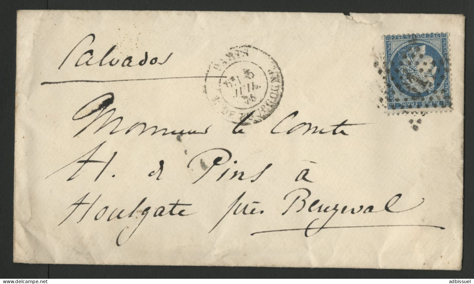 N° 60C Obl. ETOILE 31 Cote 190 € Indice 16 + C. à D. Paris R. De Bourgogne 5/7/75 - 1849-1876: Période Classique