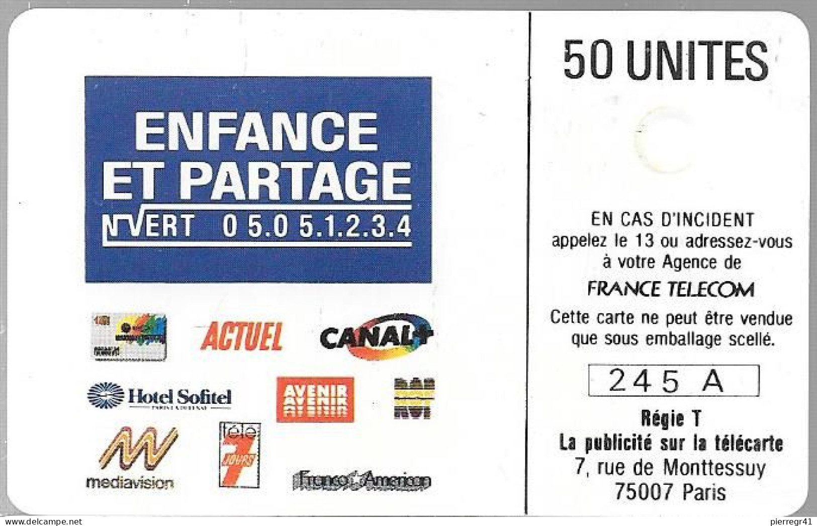 CARTE-PUBLIC-07/89-F84-50 U-GEM1-ENFANCE  ET PARTAGE-GARCON-V°N° 245A-UTILISEE-T BE - 1989