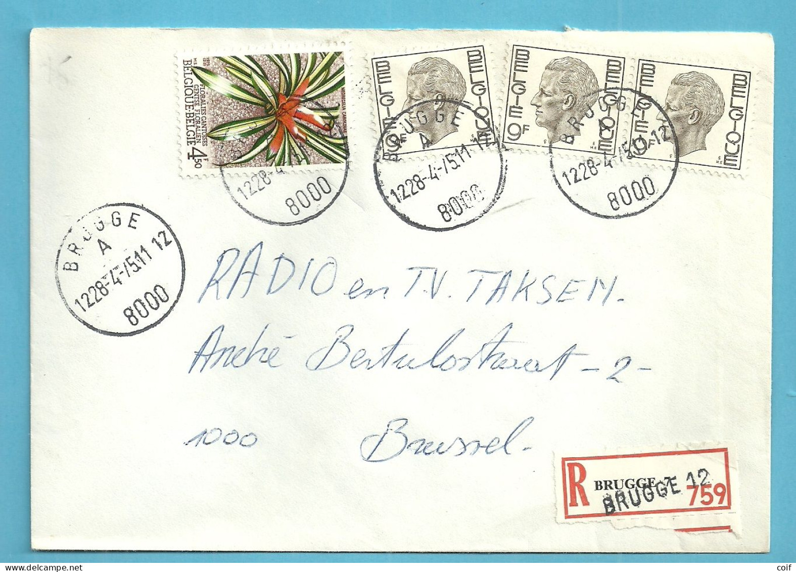 1583 Op Brief Stempel BRUGGE 12 , Aantekenstrookje BRUGGE 7 Met Naamstempel BRUGGE 12  !!!! - 1970-1980 Elström