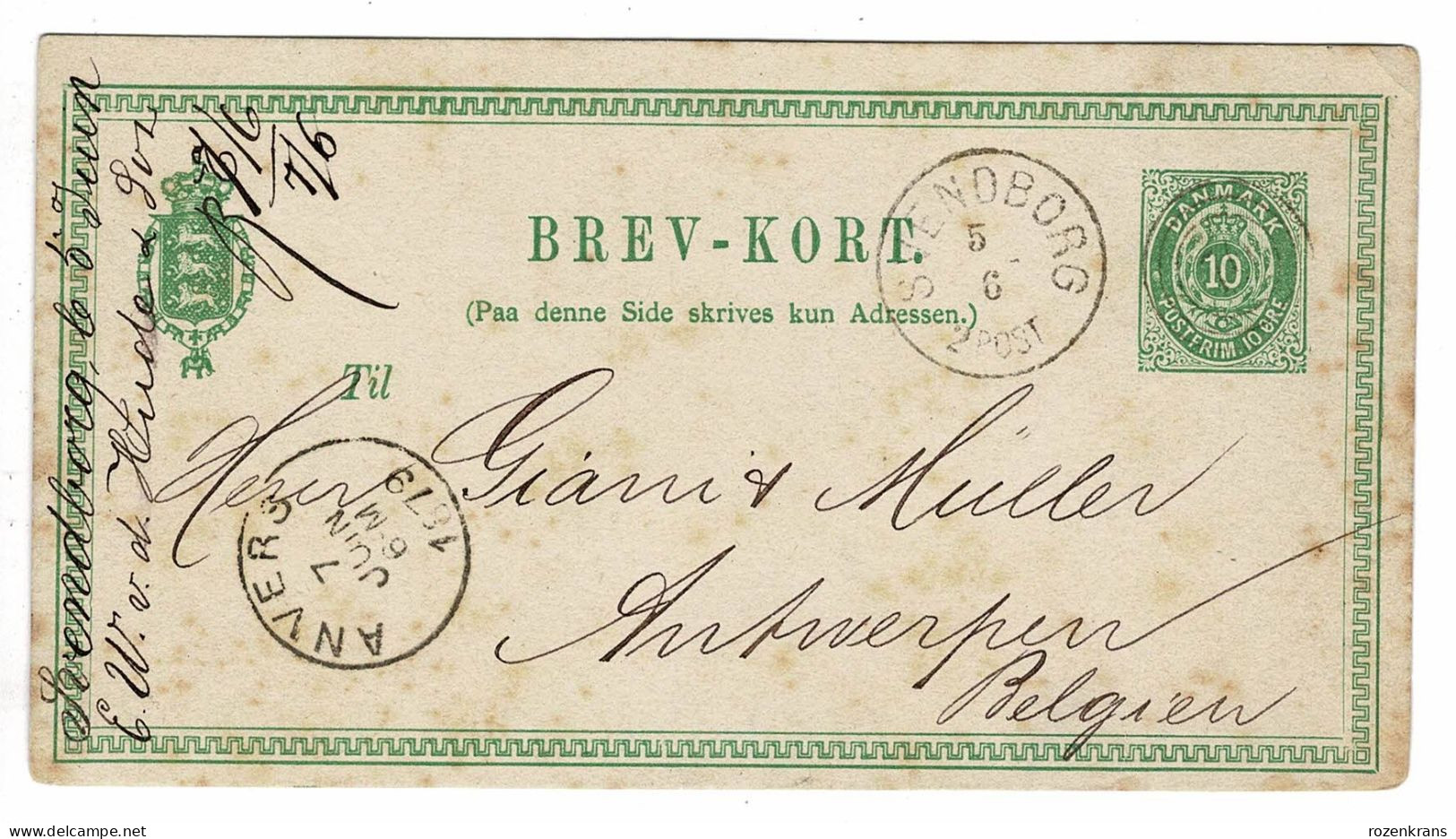 Carte Correspondance EP Postwaardestuk Entier Postale Denmark Danmark Brev Kort SVENDBORG 1879 Denemarken - Ganzsachen