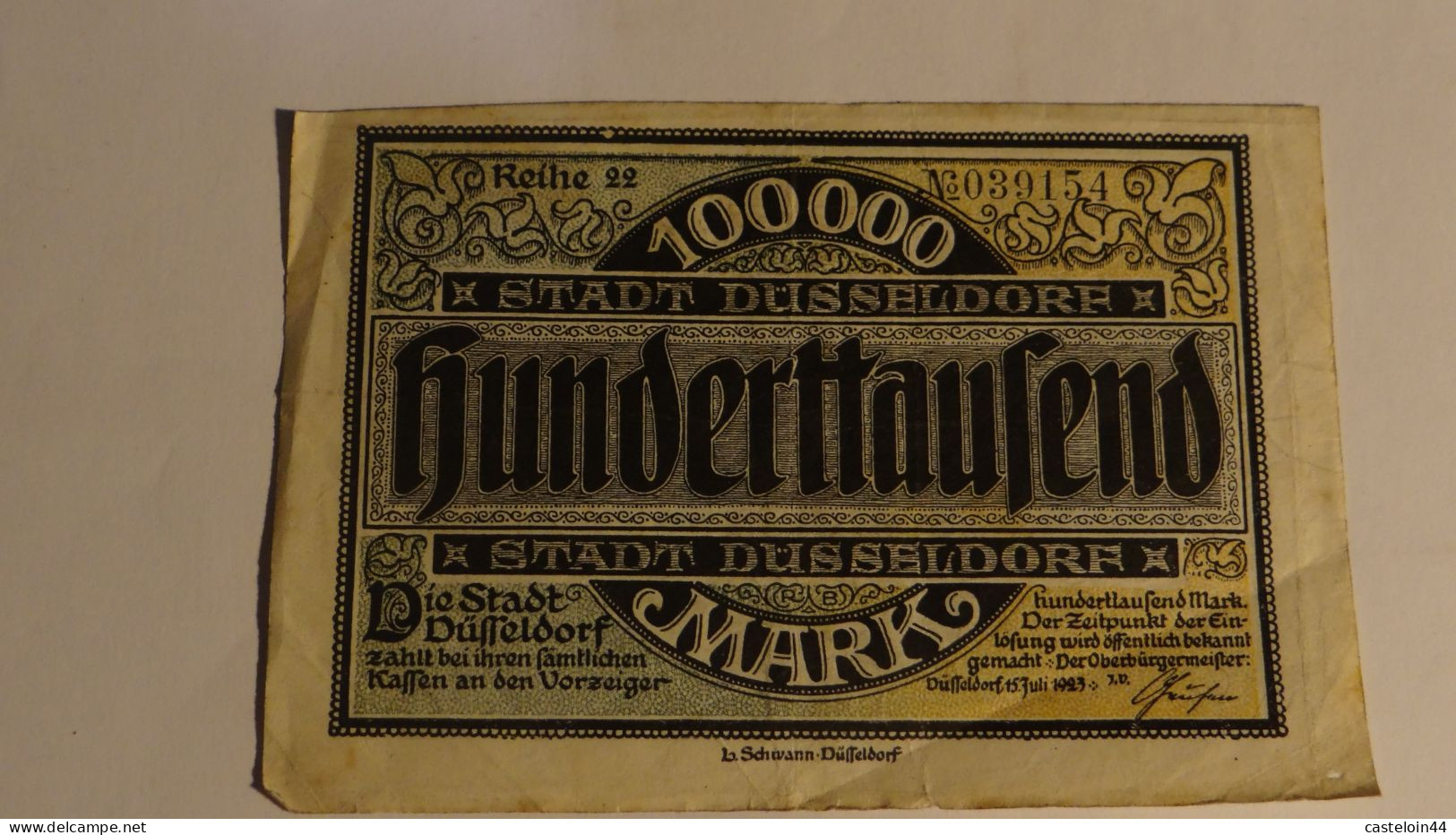 Russe - ALLEMAGNE . BILLET DE 100 000 MARK 1922 DUSSELDORF - Autres - Europe