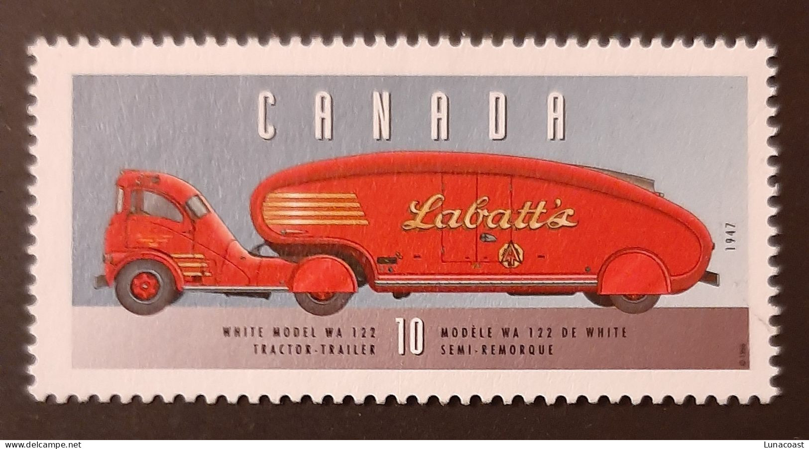 Canada 1996  USED  Sc1605m    10c  Historic Vehicles, Tractor Trailer - Usados