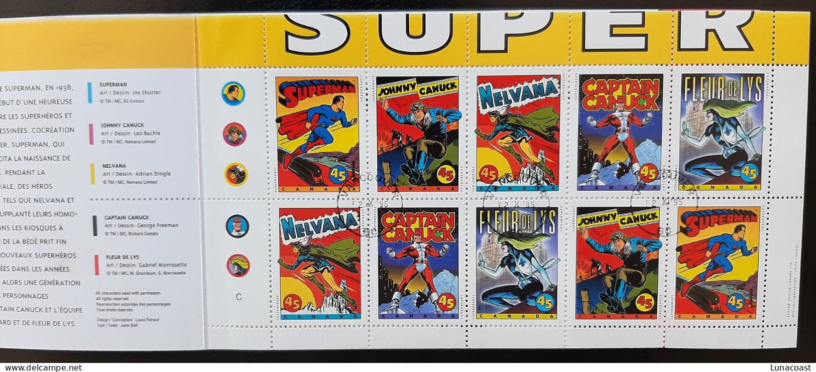 Canada 1995  USED  Sc1583b   Booklet Pane Of 10 X 45c  Superheroes - Oblitérés